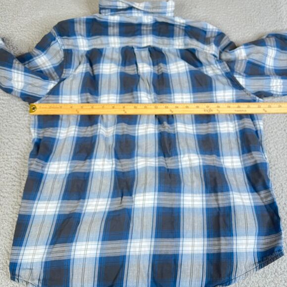 Tommy Bahama Jeans Flannel Shirt Mens Large Blue Plaid Button Long Sleeve Pocket - Picture 12 of 15